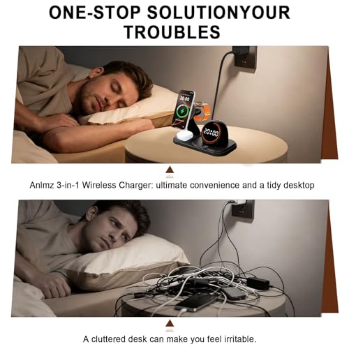 Wireless Charging Station with Clock,6-in-1 Charging Stand - color: Black