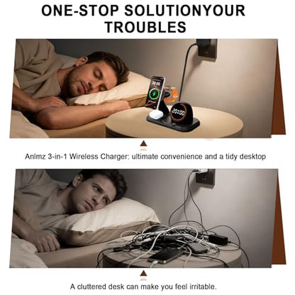 Wireless Charging Station with Clock,6-in-1 Charging Stand - color: Black