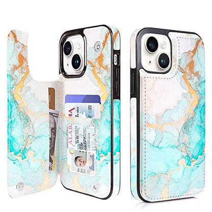 uCOLOR for iPhone 13/14 Wallet Case with Card Holder Ocean Marble | PU Leather RFID Blocking for Women Men Magnetic Clasp Kickstand - color: Ocean Marble