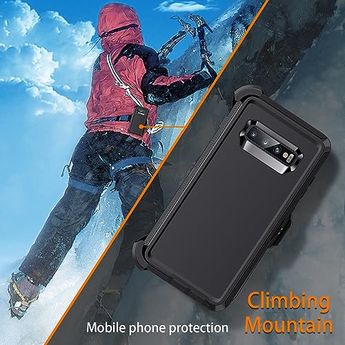 for Galaxy S10 Case,[Without Screen Protector] Belt-Clip Holster Case,Heavy Duty Shockproof 3 Layers Full Bady Protection Cover for Galaxy S10 6.1 inch, Black - color: Belt-Clip Holster Black