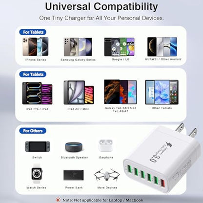 USB Charger Block, 6-in-1 50W Charging Blocks, Fast USB Wall Charger Plug