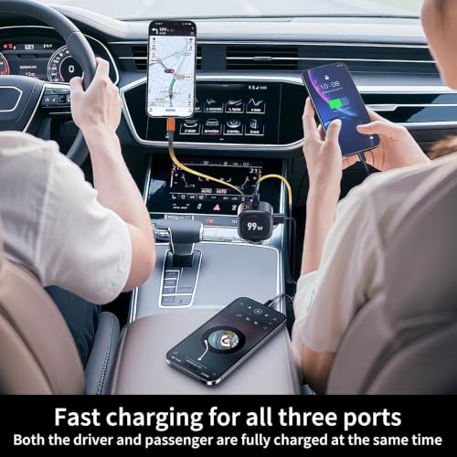 FMIIFMS Retractable Car Charger, 99W USB C Car Charger Adapter, 3-in-1 Multi Port Fast Charging Car Accessories Compatible with iPhone 17/16/15 Series