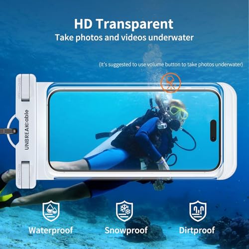UNBREAKcable Waterproof Phone Pouch-2 Pack IPX8 Waterproof Phone Case for iPhone 16 15 14 13 12 11 Pro Max & Samsung S25 S24-Dry Bag & Travel Essentials for Beach, Pool, Kayak & Cruise-7" Pink+White - color: Pink+White