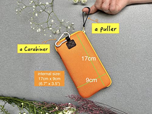 OneJoy Neoprene Phone Pouch, Lightweight Protective Cellphone Sleeve with Large Zipper Opening, Inner Pocket, Thermal Insulated, Durable Cell Phone Carrier for iPhone & Smartphones [ Orange ] - color: Orange