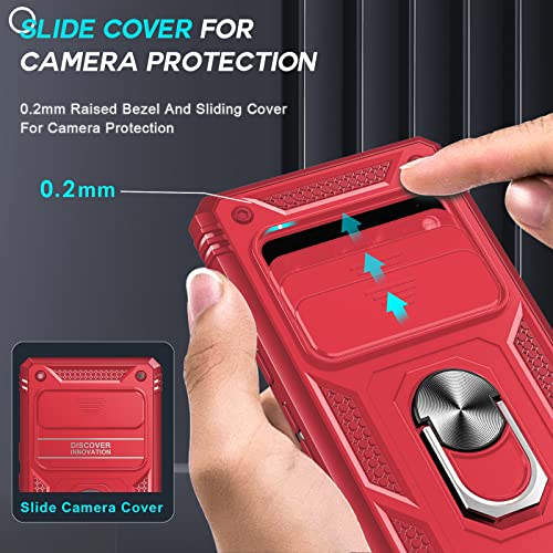 LeYi for Google Pixel 6 Pro Case: Case for Pixel 6 Pro with Slide Camera Cover, 360 Full Body Military-Grade Phone Case with Kickstand for Pixel 6 Pro, Red - color: Red