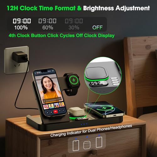 Dual Phone Foldable Wireless Charging Station for Apple, Couple&Family Use - color: Black