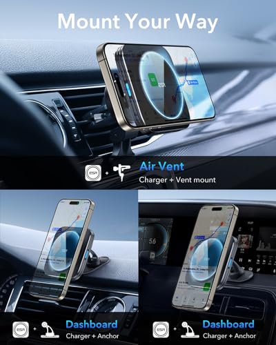 ESR for MagSafe Car Mount Charger for iPhone Duo/18 Pro/17-12, Samsung S26