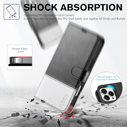 TUCCH Wallet Case for iPhone 16 Pro Max 6.9", 4 Card Holders, Black & White | RFID Blocking, Viewing Stand, Shockproof TPU Shell, PU Leather, Magnetic Closure, Protective Folio Flip Cover - color: Black & White