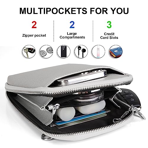 befen Genuine Leather Crossbody Cell Phone Purse for Women, Small Zip Around RFID Blocking Crossbody Wallet Bags - color: Silver-grey