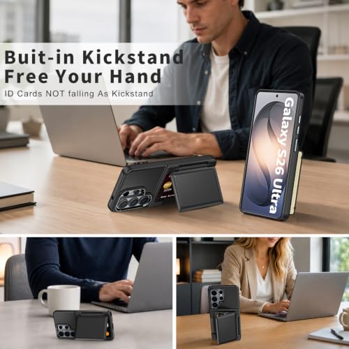 Vofolen for Samsung Galaxy S26 Ultra Case Wallet with Card Holder RFID | 2 Card Slots Heavy Duty Shockproof Drop Protective Flip Slim Pocket Cover for Samsung S26 Ultra Case for Men Women-Black - size: For Samsung Galaxy S26 Ultra