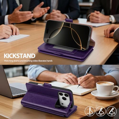 Compatible with iPhone 17 Pro Max Case Wallet with Card Holder [9 Card Slot] Women Men,RFID Blocking Luxury PU Leather Phone Case Flip Folio Protector Cover Credit Card Slot Kickstand,Purple - color: Purple, size: iPhone 17 Pro Max