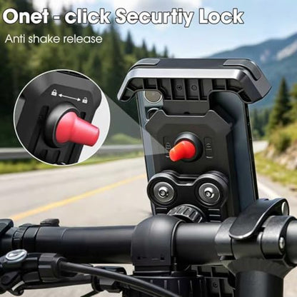 2026 Upgrade Motorcycle Phone Mount with 4-Point Vibration Damper, Anti-Shake Bike Phone Holder for Handlebar, Shockproof Bicycle Clip for iPhone 17 16 15 14 Pro Max, Samsung S25 S24, 4.7-7"