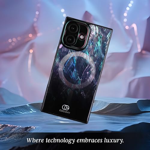 COCOMII Rectangle for iPhone 16 Plus Case, Black Real Mother of Pearl | Compatible with MagSafe Wireless Charging, Shockproof 10ft Drop Protection, Camera & Screen Protection, Premium Glossy Finish - color: Black Real Mother of Pearl, size: iPhone 16 Plus