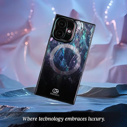 COCOMII Rectangle for iPhone 16 Plus Case, Black Real Mother of Pearl | Compatible with MagSafe Wireless Charging, Shockproof 10ft Drop Protection, Camera & Screen Protection, Premium Glossy Finish - color: Black Real Mother of Pearl, size: iPhone 16 Plus
