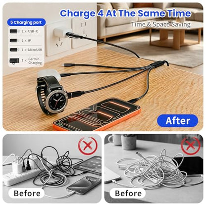 3 in 1 Multi Charging Cable for Garmin Watch Charger, 2Pack 4FT - color: Black, size: 4FT