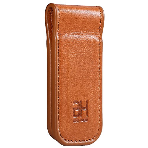GH GOLD HORSE Slim Magnetic Money Clip Genuine Leather Business Card Holder for Men (Brown) - color: Brown