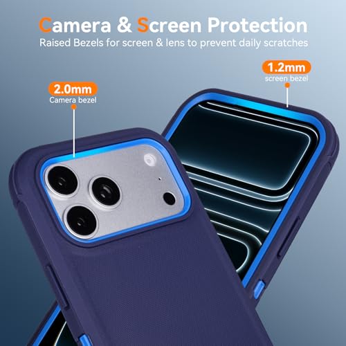 for iPhone 17 Pro Case with Belt Clip Holster & Kickstand, Blue | Anti-Drop, 4 in 1 Heavy Duty Shockproof Protection for iPhone 17 Pro Case Rugged - color: Blue