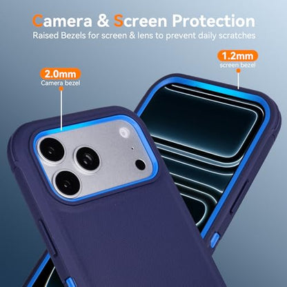 for iPhone 17 Pro Case with Belt Clip Holster & Kickstand, Blue | Anti-Drop, 4 in 1 Heavy Duty Shockproof Protection for iPhone 17 Pro Case Rugged - color: Blue