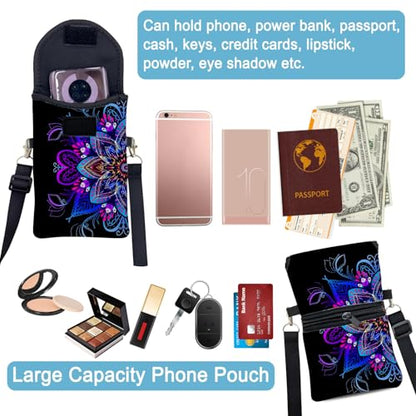 Neoprene Cell Phone Sleeve Pouch Case Bag with Crossbody Strap Neck Lanyard for Women 7.5 X 4.3 in Blue Flower - color: Blue Flower