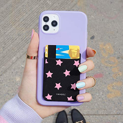 Vandel Stick-On Fabric Phone Wallet for Women, Cute Credit Card Holder | Stylish Credit Card Holder for Phone Case, Stick On Back of Phone Fabric Sleeve for iPhone Pocket - color: Pink Stars