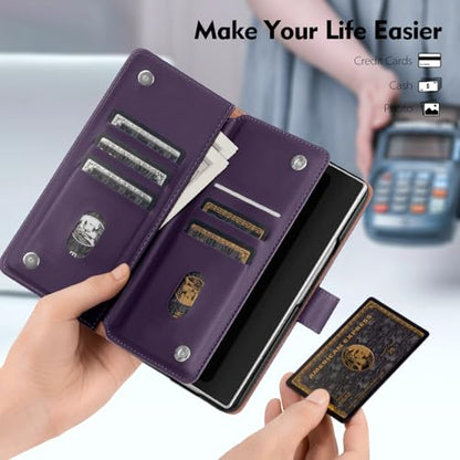 Shieldtop Compatible with Samsung Galaxy Z Fold 7 Wallet Case with Card Holder,Women Man RFID Blocking PU Leather Flip Shockproof Protective Cover Credit Card Holder Slots Kickstand,Purple - color: Purple, size: Samsung Galaxy Z Fold 7