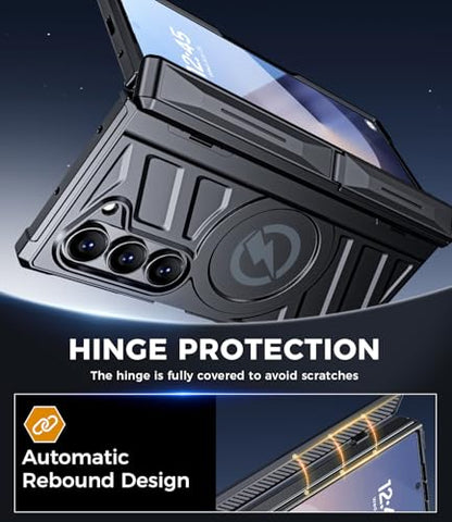 Magnetic for Galaxy Z-Fold-6 Case: Heavy Duty Armor Phone Case [Compatible with MagSafe][Hinge Protection][Dual Kickstand] Shockproof TPU+PC Cover for zfold 6 5G 2024 Black - color: Black