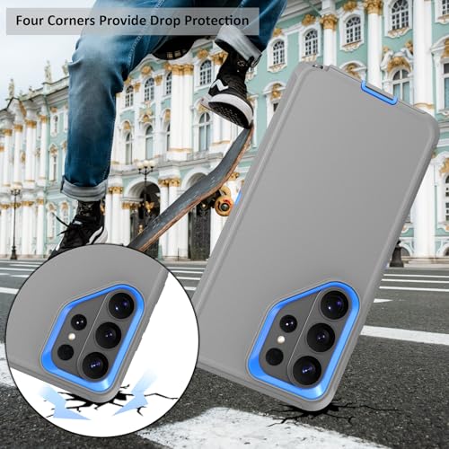 Compatible with Samsung Galaxy S26 Ultra Case, with Belt Clip Holster Heavy Duty Rugged Shockproof Full Body Protection Kickstand Cover for Samsung Galaxy S26 Ultra Phone (Grey+Blue) - color: Grey+Blue