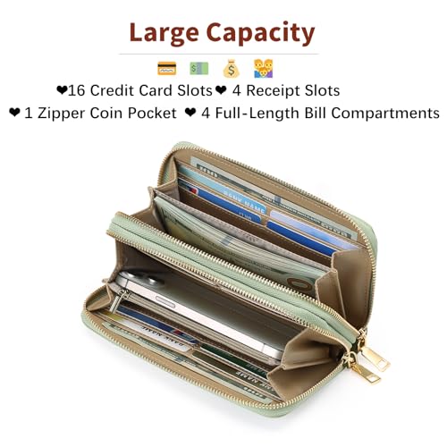 GOIACII Women's Wallet RFID Blocking Leather Wristlet - color: A09 Mint Green