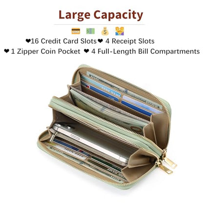 GOIACII Women's Wallet RFID Blocking Leather Wristlet - color: A09 Mint Green