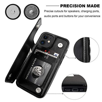 ONETOP for iPhone 12 Mini Wallet Case with Card Holder,Black - color: Black