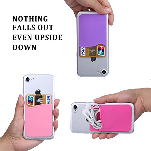 Cell Phone Card Holder for Back of Phone,Silicone Stick On Phone Wallet - color: Pink,Purple,Rose