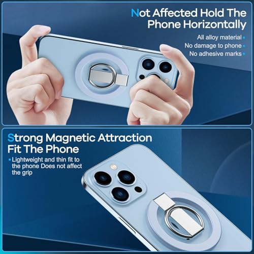 Blue Ergonomic Phone Ring Holder iPhone 11 12 13 14 15 16 17 Pro Max Magnetic Wireless Charging 360 Rotation Anti-Slip Grip Adjustable Kickstand Samsung Galaxy Pixel Foldable Secure Finger Loop - color: Blue Metal Holder