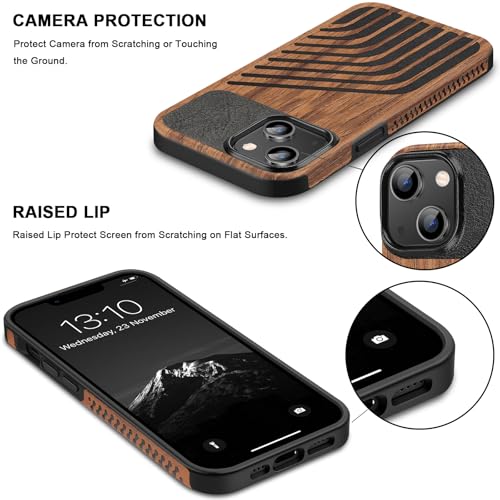 TENDLIN Magnetic Case Compatible with iPhone 14 Plus Case Wood Grain with Carbon Fiber Texture Design Leather Hybrid Slim Cover (Compatible with MagSafe) Hairline - color: Magnetic Hairline, size: iPhone 14 Plus