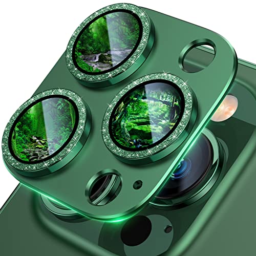 UniqueMe for iPhone 13 Pro/13 Pro Max Camera Lens Protector - Alpine Green - color: Alpine Green (bling circle)