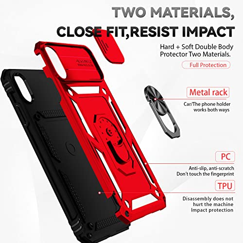 for iPhone Xs Max Case with Camera Lens Cover HD Screen Protector, Dual Layer Military Grade Drop Protection Magnetic Ring Holder Kickstand Protective Phone Case for iPhone Xs Max 6.5 inch (Red) - color: Red with camera cover Military-Grade 2nd gen
