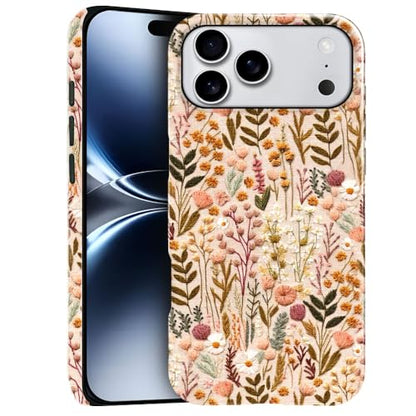 Compatible with iPhone 17 Pro Max,Anti-Scratch Glossy Case Cover,Boho Romantic Embroidery Flower - color: Boho Romantic Embroidery Flower, size: IPhone 17 Pro Max