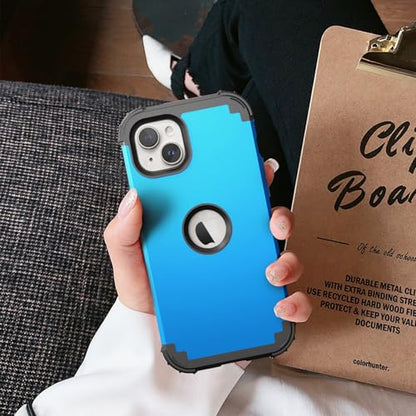 IDweel for iPhone 15 Case with Screen Protector,Luxury 3 in 1 Shockproof Slim Fit Hybrid Heavy Duty Protection Glitter Hard PC Cover Soft Silicone Bumper Full Body Case,Sky Blue - color: Sky Blue