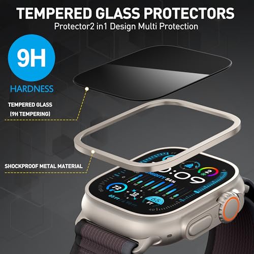 Suoman 2-Pack for Apple Watch Ultra 3/2/1 49mm Privacy Screen Protector, [Anti-peeping] Tempered Glass Ultra-Thin Full Coverage protective film -Titanium+Titanium - color: Privacy-Titanium+Titanium