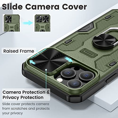 Caka for iPhone iPhone 13 & 12 Pro Max Case with Stand & Camera Cover | Belt Clip Holster, 360° Rotated Kickstand, Sliding Camera Lens Cover, Heavy Duty Hard Shockproof Rugged Phone Cover