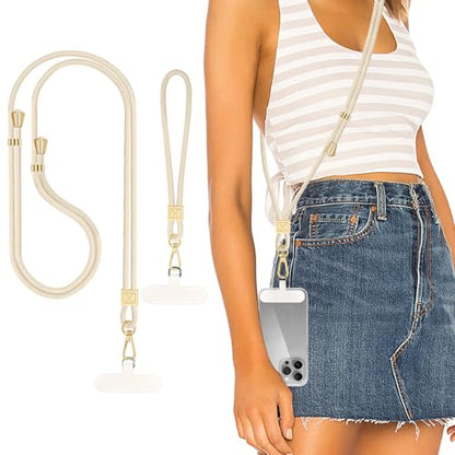 Hovmwey Phone Lanyard Crossbody, Hand Wrist Strap Lanyard with 2 Phone Tethers, Adjustable Anti Theft Phone Strap Neck Lanyard for Keys ID Badges Phones Wallet, Starlight - color: Starlight
