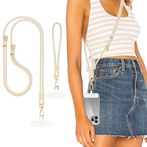 Hovmwey Phone Lanyard Crossbody, Hand Wrist Strap Lanyard with 2 Phone Tethers, Adjustable Anti Theft Phone Strap Neck Lanyard for Keys ID Badges Phones Wallet, Starlight - color: Starlight