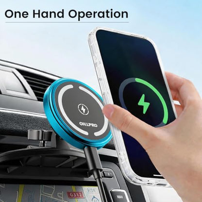 OHLPRO CD Slot Magsafe Car Mount Charger for iPhone 17 Wireless Car Charger - color: Blue