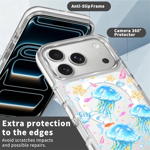 VisEnt Clear Case for iPhone 17 Pro, Magnetic Phone Case, Transparent Slim Cover, Military Grade Protection, Shockproof, Anti-Yellowing, Scratch Resistant, Blue Jellyfish Ocean - color: Blue Jellyfish Ocean, size: Iphone 17 Pro