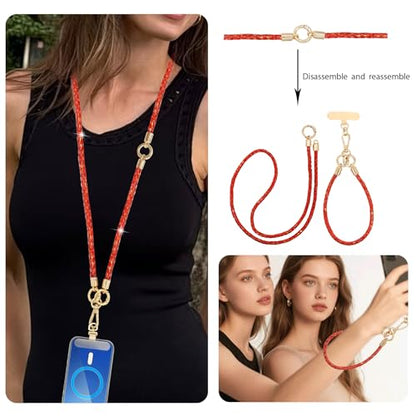 Crystal Phone Lanyard Crossbody Adjustable Rhinestone Anti-Theft Phone Strap Crossbody Cell Phone Neck Strap for Women - color: Red