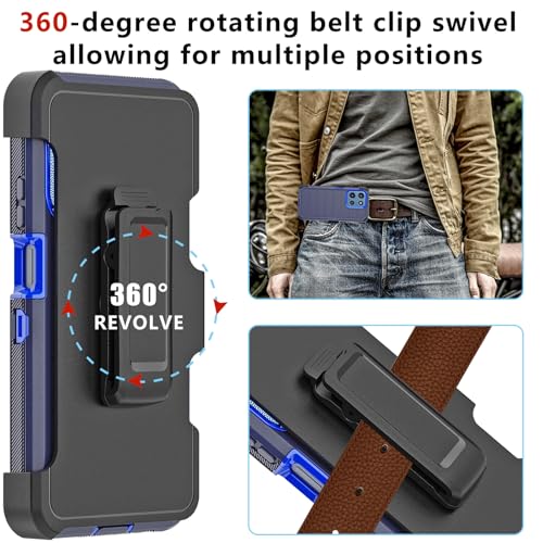 for Motorola Moto G 2026/2025 Case: for Moto G Play 2026 Case with Belt Clip Holster, Heavy Duty 3-Layer Military Grade Rugged Full Body Protection Cover (Navy Blue/Blue) - color: Navy Blue/Blue