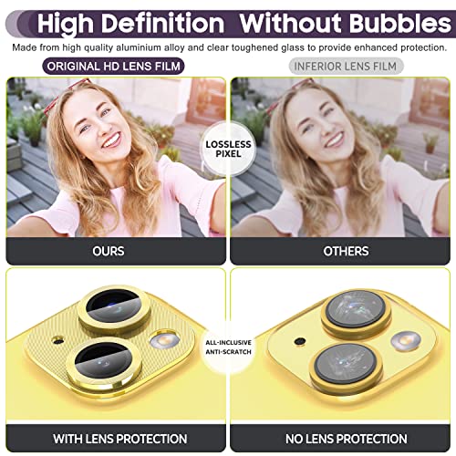 Suoman for iPhone 14 6.1 inch/iPhone 14 Plus 6.7 inch Camera Lens Protector, 9H Tempered Glass Film, [Does not Affect Night Shots] Metal Lens Protective Cover -Yellow - color: Yellow