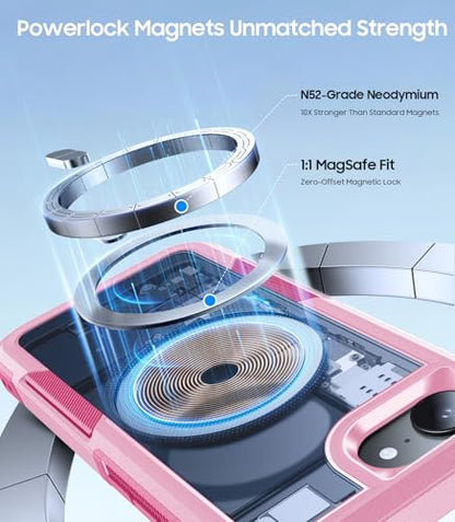 Magnetic for iPhone 17e Case Rugged Dual-Layer Shockproof Pink | Military-Grade Heavy Duty Protection, Fit for Magsafe, Matte Finish Scratch Resistant Anti-Fingerprint Anti-Slip Phone Cover - color: Pink