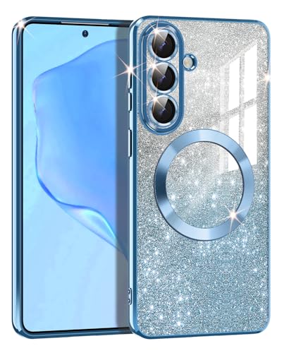 Casetego for Galaxy S26 Case,Compatible with MagSafe,Clear Magnetic Glitter Gradient Sparkle Luxury Plated Soft TPU Bumper Full Camera Lens Protector for Samsung Galaxy S26 5G,Blue - color: Blue, size: Galaxy S26