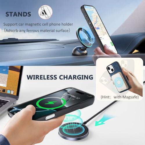 for iPhone 15 Wallet Case, Detachable Magnetic Shockproof Phone Case,Faux Leather Crossbody Wallet,with RFID Blocking，Zipper Card Holder，Shoulder Strap (Dark Blue) - color: Darkblue, size: iPhone 15