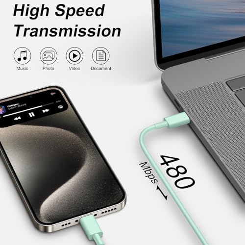 iPhone 17 16 15 Charger Fast Charging 10FT - 20W USB C Charger Block - color: Green, size: 10FT